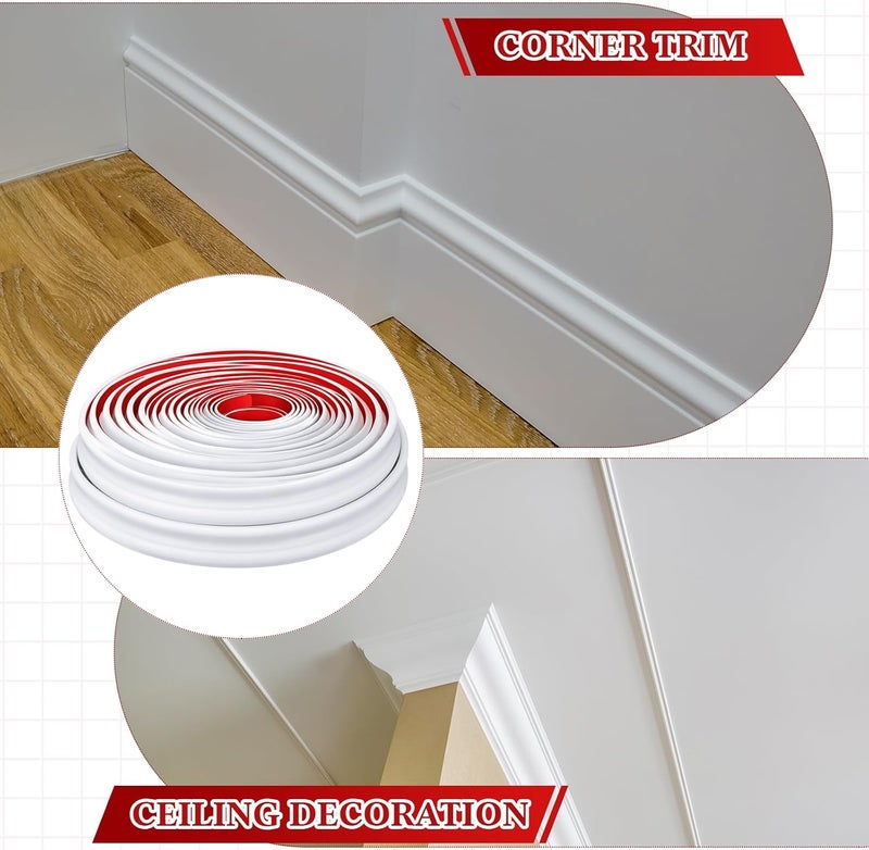 Innconee 32.8ft x 1.25 Inch Flexible Peel and Stick Molding Trim for Wall, Baseboard, Backsplash, Tile Edge, Chair Rail, Mirror-self Adhesive Moulding Trim for Bathroom Wall Door Floor Window, White - Image 5